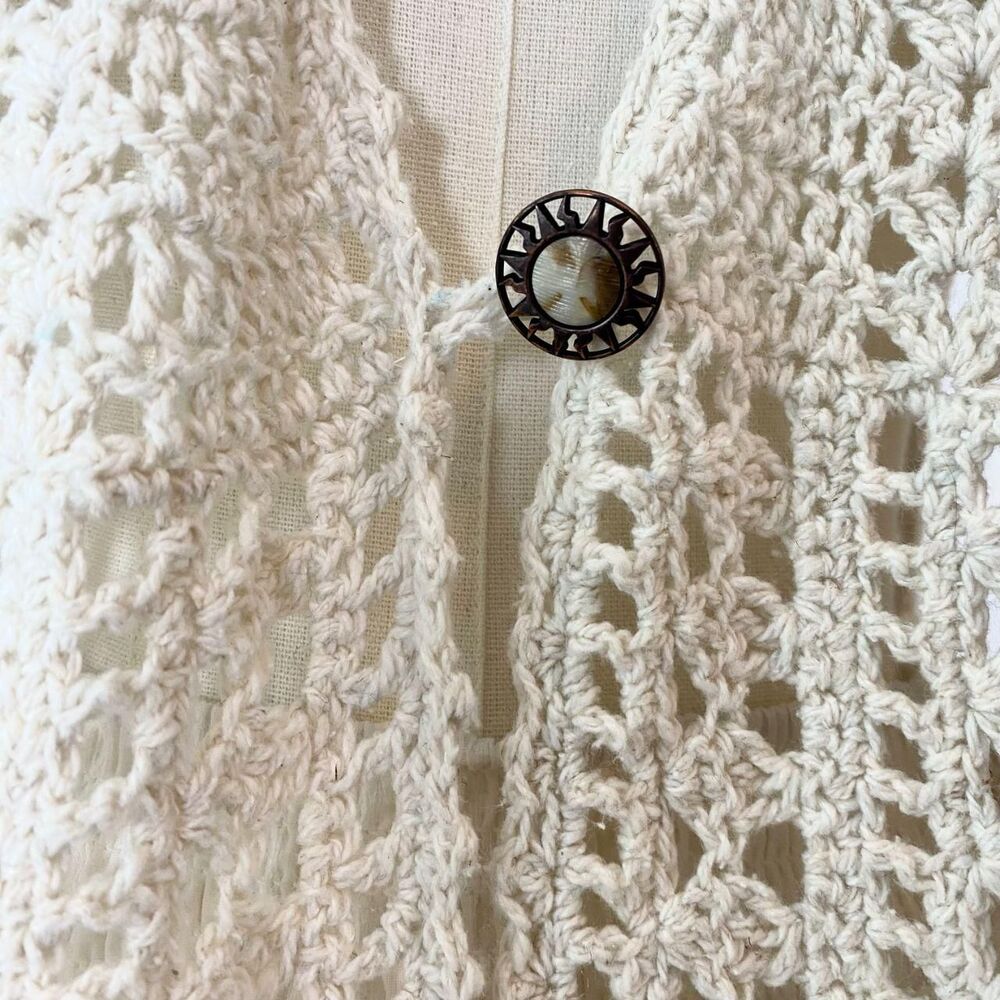 BOHO inspired Cream Crochet Openwork Knit Vest- may be hand made - Picture 5 of 16